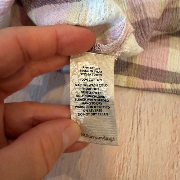 Soft Surroundings Carreaux Shirt Womens Sz 1X Multi Plaid Cotton Top Back Tie - Picture 6 of 7